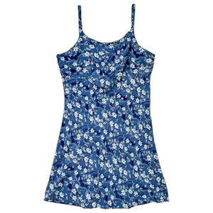 Vintage Blue Floral Print Mini Dress